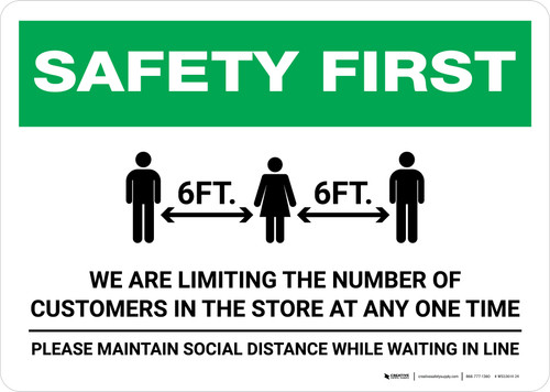 Safety First: Limiting Number Of Customers In Store with Icon Landscape - Wall Sign