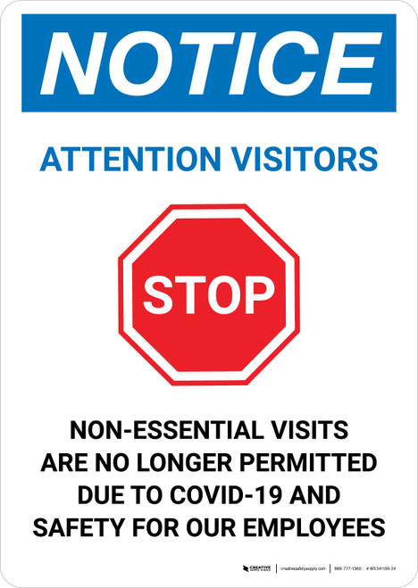 Notice: Attention Visitors Stop Visits No Longer Permitted with Icon Portrait - Wall Sign