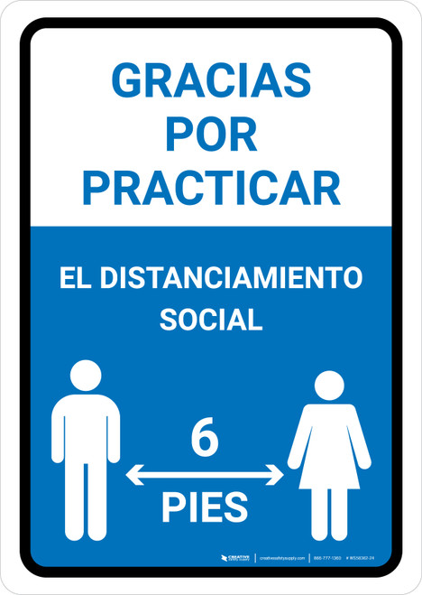 Gracias Por Practicar El Distanciamiento Social Spanish with Icon Blue Portrait - Wall Sign