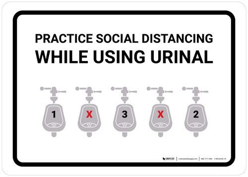 Practice Social Distancing While Using Urinal with Icon Landscape - Wall Sign