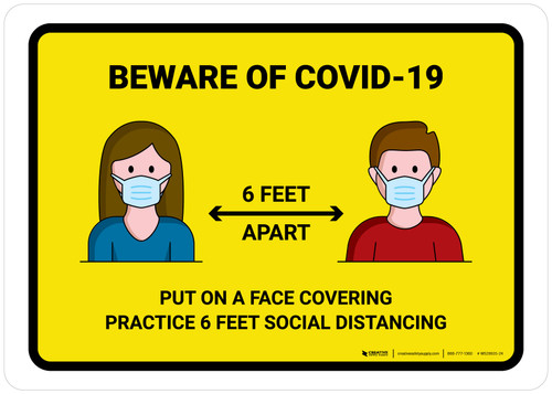 Beware Of COVID-19 with Icons Yellow Landscape - Wall Sign
