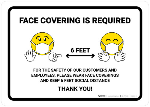 Face Covering Is Required with Emojis Landscape - Wall Sign