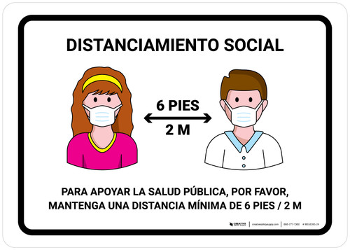 Distanciamiento Social Spanish with Icons Landscape - Wall Sign