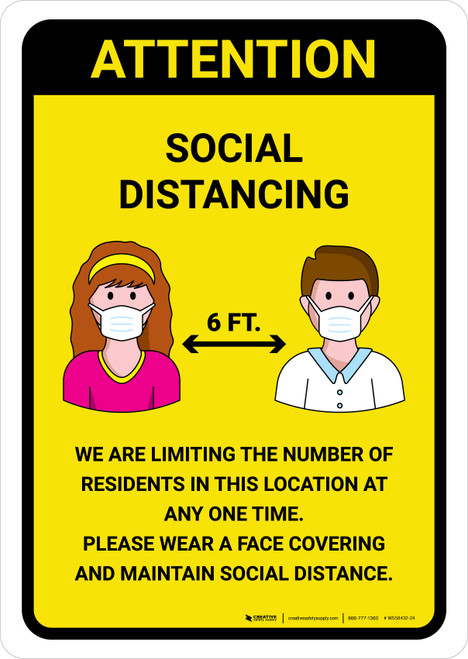 Attention We Are Limiting Number Of Residents with Icons Yellow Portrait - Wall Sign