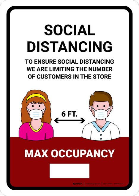 Social Distancing Max Occupancy with Icons Red Portrait - Wall Sign