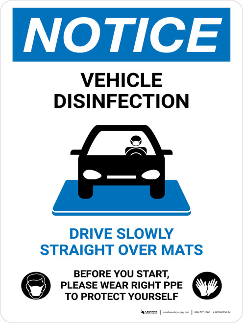 Notice Vehicle Disinfection Wear PPE with Icon Portrait - Wall Sign
