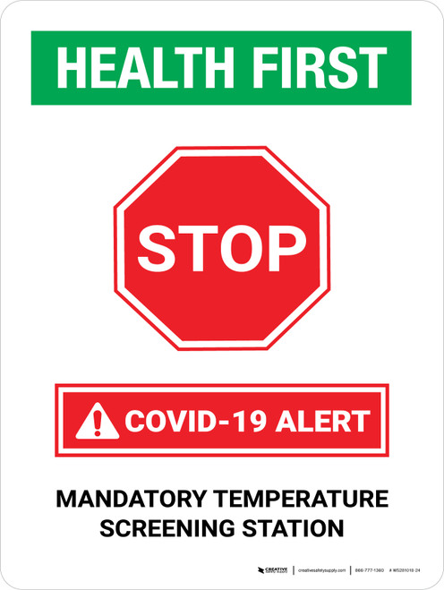 Health First: Stop COVID-19 Mandatory Temperature Screening with Icon Portrait - Wall Sign