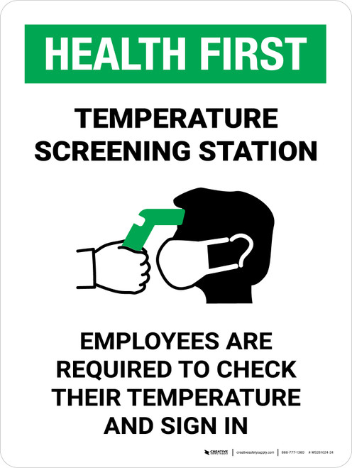 Health First: Temperature Screening Station with Icon Portrait - Wall Sign