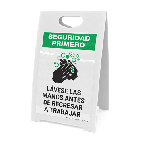 Safety First: Wash Hands Before Returning To Work Spanish with Icon Portrait - A-Frame Sign
