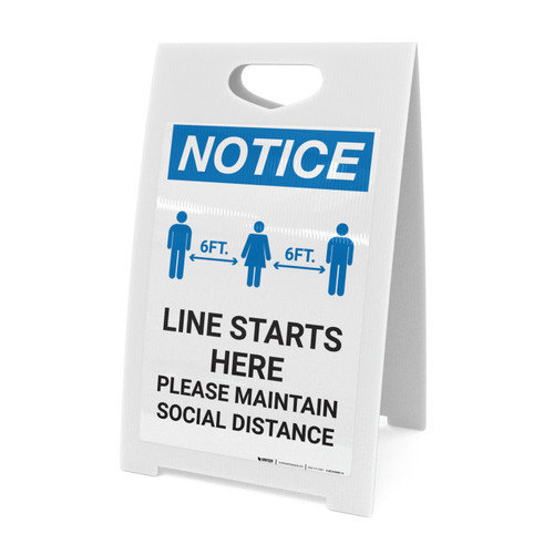Notice: Line Starts Here Maintain Social Distancing with Icon Portrait - A-Frame Sign