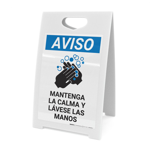 Notice: Keep Calm and Wash Your Hands Spanish with Icon Portrait - A-Frame Sign