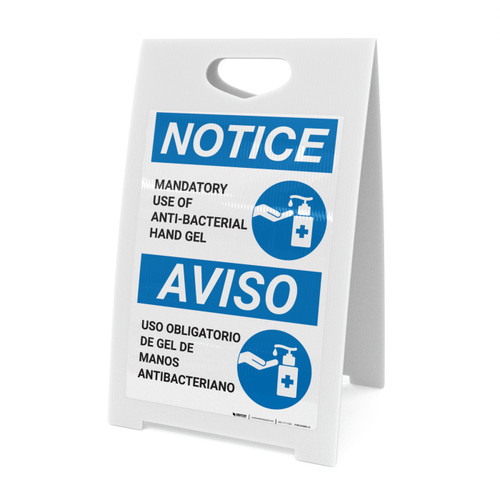 Notice: Mandatory Use Of Anti-Bacterial Hand Gel Bilingual With Icon Portrait - A-Frame Sign