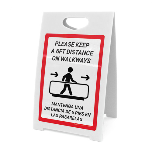 Please Keep a 6ft Distance on Walkways Bilingual Portrait - A-Frame Sign