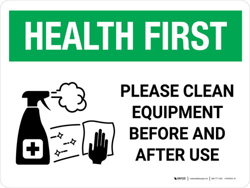 Health First: Please Clean Equipment with Icon Landscape - Wall Sign