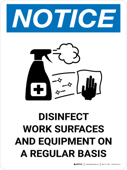 Notice: Disinfect Work Surfaces with Icon Portrait - Wall Sign