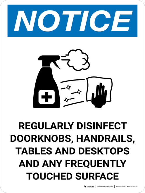 Notice: Regularly Disinfect Surfaces with Icon Portrait - Wall Sign
