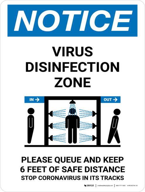 Notice: Virus Disinfection Zone with Icon Portrait - Wall Sign