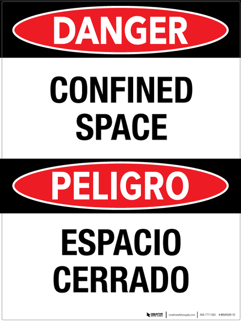 Danger: Confined Space - Bilingual Wall Sign