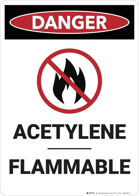 Danger: Acetylene Flammable - Wall Sign
