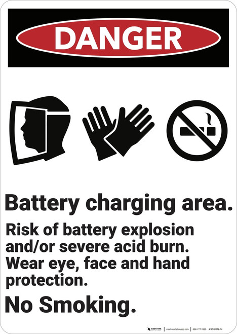 Danger: Battery Charging Area  - Wall Sign