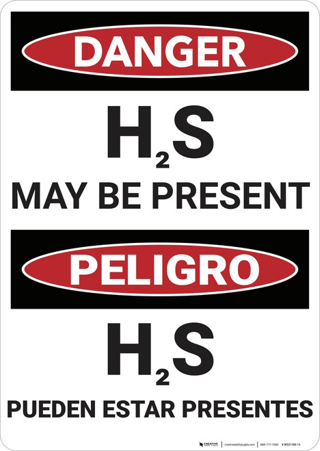Danger: Bilingual Hydrogen Sulfide May Be Present - Wall Sign