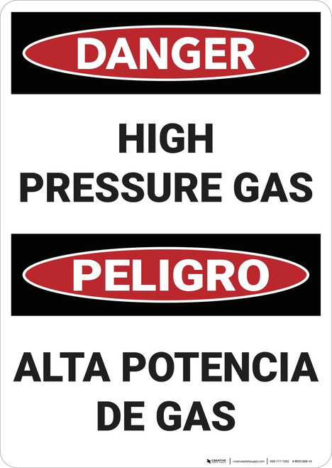 Danger: Bilingual High Pressure Gas - Wall Sign