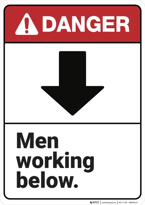 Danger: Men Working Below ANSI - Wall Sign