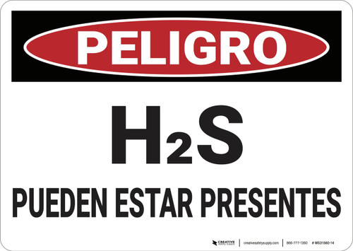 Danger: Hydrogen Sulfide May Be Present - Spanish - Wall Sign