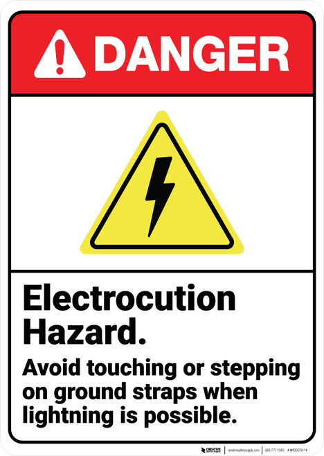 Danger: Electrocution Hazard Avoid Touching Ground Straps ANSI - Wall Sign