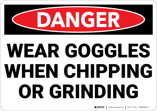 Danger: PPE Wear Goggles When Chipping and Grinding - Wall Sign