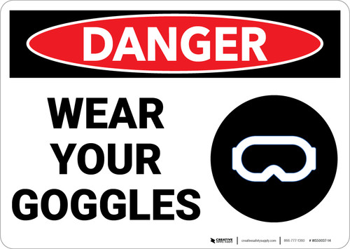 Danger: PPE Wear Your Goggles - Wall Sign