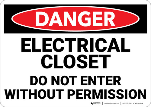 Danger: Electrical Closet Do Not Enter Without Permission - Wall Sign