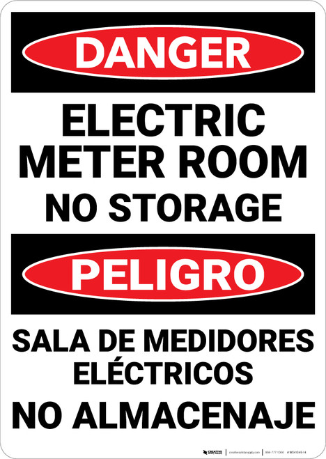 Danger: Electric Meter Room No Storage Bilingual - Wall Sign