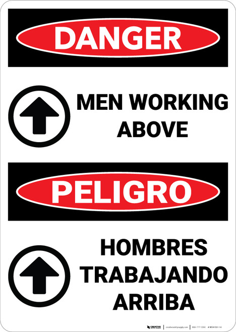 Danger: Men Working Above Bilingual - Wall Sign
