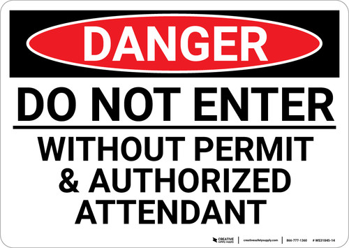 Danger: Do Not Enter Without Permit Confined Space - Wall Sign