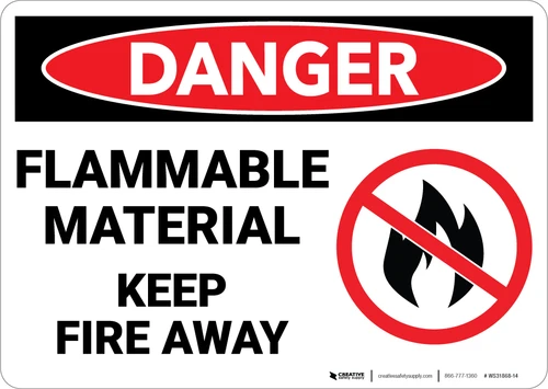 Danger: Flammable Material Sign Keep Away With Icon - Wall Sign