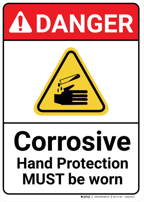 Danger: Corrosive Hand Protection ANSI - Wall Sign