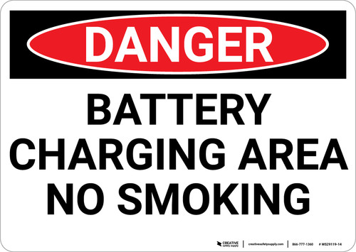Danger: Battery Charging Area No Smoking - Wall Sign