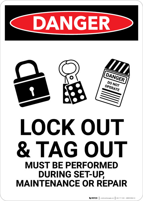 Lock Out Tag Out All Power Sources With Graphic - Portrait Wall Sign