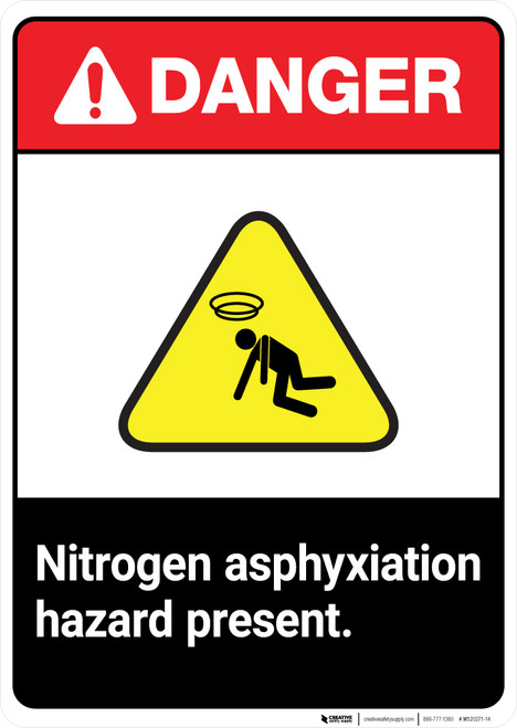 Nitrogen Asphyxiation Hazard Present ANSI - Portrait Wall Sign