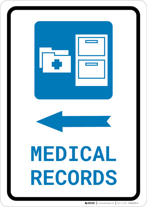 Medical Records Left Arrow with Icon Portrait - Wall Sign
