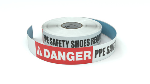 Danger: PPE Safety Shoes Required - Inline Printed Floor Marking Tape