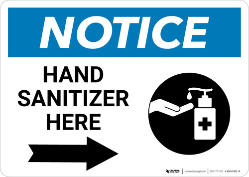 Notice: Hand Sanitizer Here Right Arrow with Icon Landscape - Wall Sign