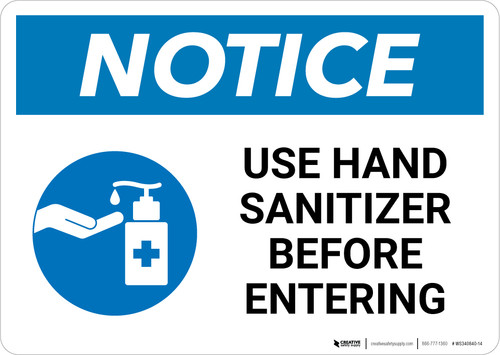 Notice: Please Use Provided Sanitizer Before Entering with Icon Landscape - Wall Sign