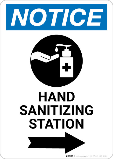Notice: Hand Sanitizing Station Right Arrow with Icon  Portrait - Wall Sign