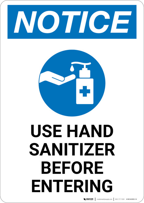Notice: Please Use Provided Sanitizer Before Entering with Icon Portrait - Wall Sign