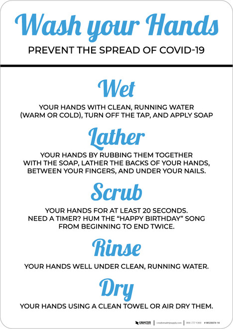 Wash Your Hands Help Stop The Spread Of COVID-19 Portrait - Wall Sign