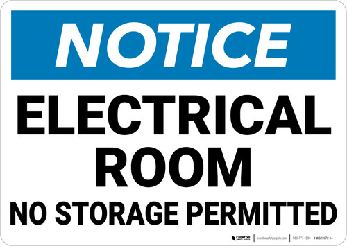 Notice: Electrical Room No Storage Permitted - Wall Sign