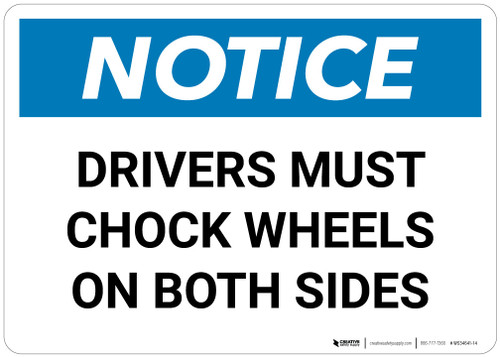 Notice: Drivers Must Chock Wheels On Both Sides Landscape - Wall Sign