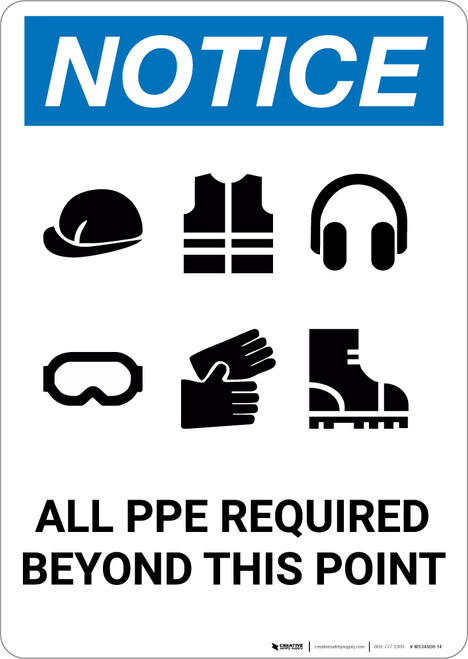 Notice: All Ppe Required Six PPE Icons - Portrait Wall Sign